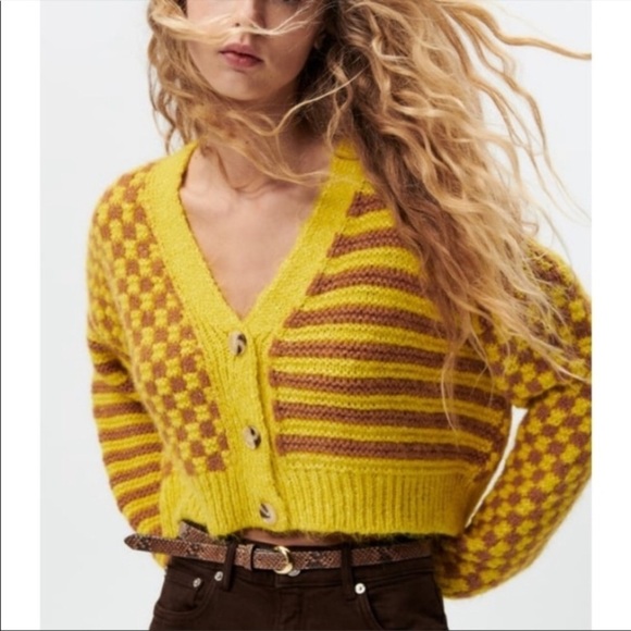 Zara Sweaters - ZARA Bloggers Favorite Combination Jacquard Knit Cardigan Yellow Mustard c3.